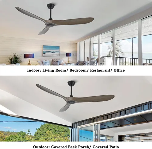 Vista 4 de Ventilador de techo de 52 pulgadas sin luz, ventilador de techo para exteriores con control remoto, 3 cuchillas de plástico con gran flujo de aire