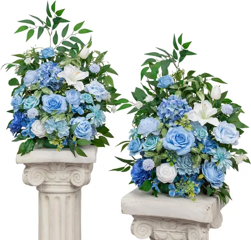 Vista 12 de TINGE TIME Juego de 2 flores artificiales de pie, centro de mesa con almohadilla de goma, flor falsa de seda para centro de mesa de boda, arco
