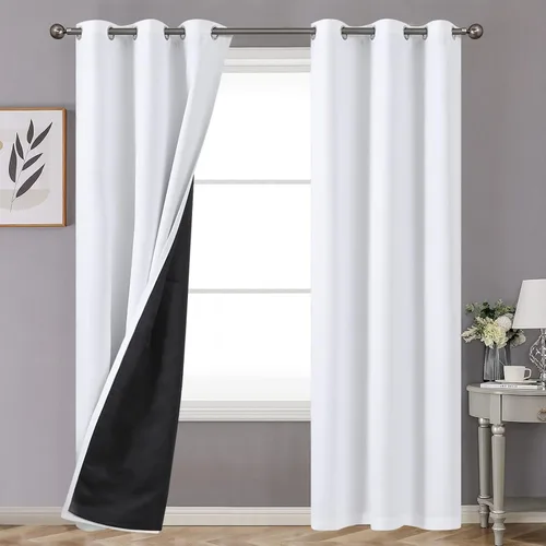 Vista 162 de YoungsTex - Cortinas 100% opacas para dormitorio, con aislamiento térmico y ojales, cortinas oscuras negras con capa pesada para ventana de sala