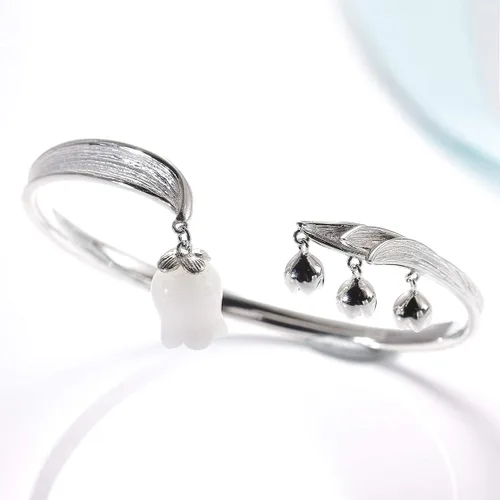 Vista 2 de Jeeless - Pulsera de plata de ley 925 con diseño de lirio del valle + pendientes de lapislázuli con diseño de corona para mujer