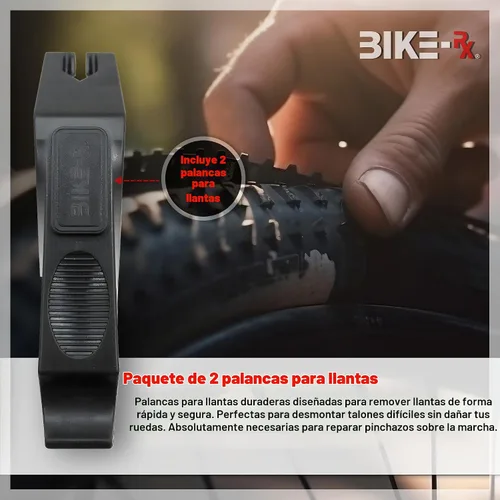 Vista 4 de Kit de reparación de bicicleta portátil - Juego de herramientas de bicicleta con multiherramienta, mini bomba de 120 PSI, palancas de neumáticos