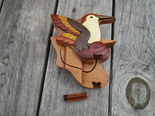 Vista 2 de Hummingbird - Caja de rompecabezas de madera tallada a mano