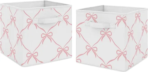Vista 8 de Sweet Jojo Designs Cajas de almacenamiento plegables de tela estilo bohemio y bohemio, color rosa, para niños, bebés, niños, juego de 2