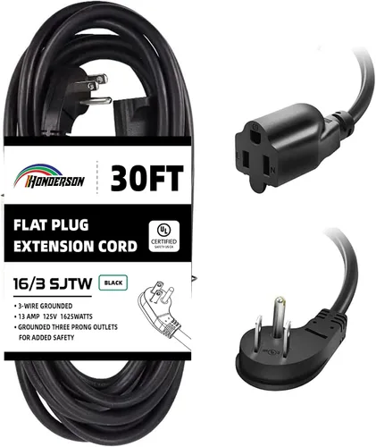 Vista 20 de Cable de extensión de enchufe plano para interiores, certificación UL, calibre 14, 3 pies, negro, 3 clavijas, resistente, cable de alimentación SJTW