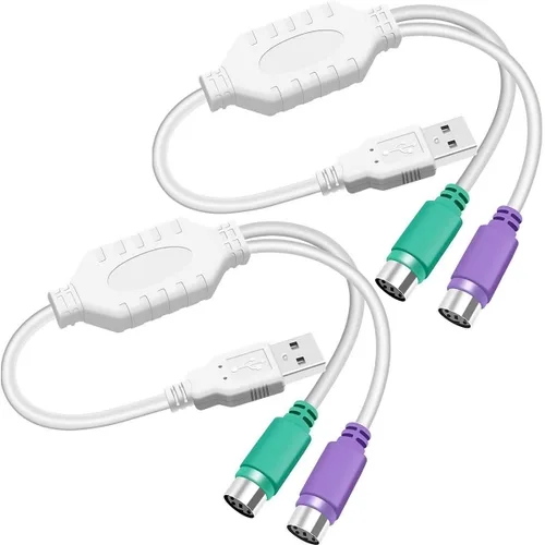 Vista 9 de Adaptador PS/2 a USB, cable adaptador de teclado y ratón, PS/2 hembra a USB A macho con chip, 2 cables convertidores 2 en 1 PS-2 a USB 2.0