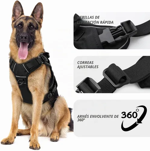 Vista 2 de WINGOIN Arnés táctico negro para perros pequeños, arnés resistente sin tirones con asa, arnés militar reflectante ajustable K9 para mascotas