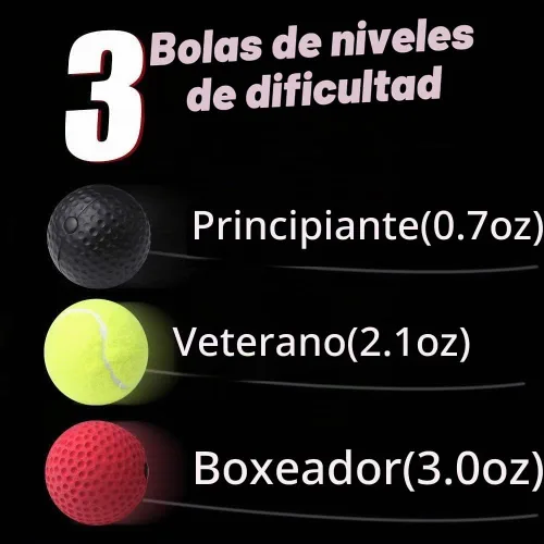 Vista 5 de TOCO FREIDO Bola de boxeo de doble extremo, bolsa de velocidad con niveles de dificultad Pelota refleja de boxeo con diadema, perfecta para 3 reflex