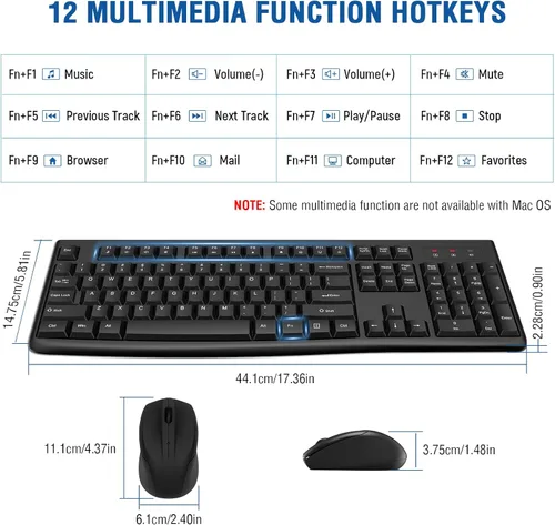 Vista 6 de EDJO - Combo de teclado y mouse inalámbricos, teclado inalámbrico USB de tamaño completo de 2.4 GHz y mouse óptico para Windows, Mac, laptop