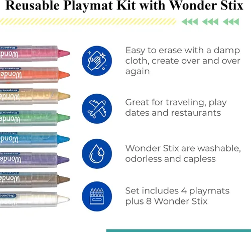 Vista 4 de The Pencil Grip Kit de tapete de juego de pizarra negra con 8 Wonder Stix, 8-1/2 "x 12", 4 tablas