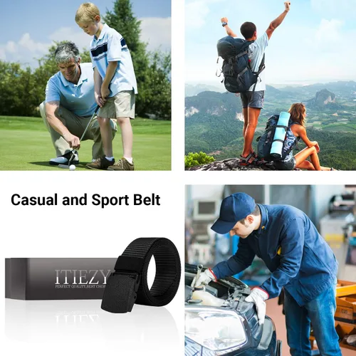 Vista 7 de ITIEZY Cinturón táctico de nylon para hombre, correa de correas al aire libre de la lona del estilo militar con la hebilla plástica