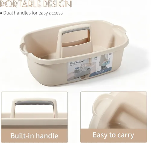 Vista 3 de Organizador de suministros de limpieza grande portátil con asa, cubo de plástico, almacenamiento de herramientas para baño, dormitorio, cocina