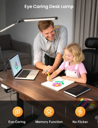 Vista 7 de Lámpara de escritorio LED con abrazadera, luz doble ajustable y control remoto, luz de rompecabezas para mesa sin deslumbramiento, 4 modos