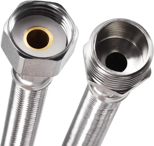 Vista 4 de uxcell Conector de línea de suministro de grifo G1/2 hembra x G1/2 macho 24 pulgadas de longitud 304 manguera de acero inoxidable 2 unids