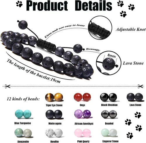 Vista 2 de Svovin Juego de 12 pulseras de piedras preciosas curativas de cuentas de 0.315in para hombres y mujeres, unisex, ojo de tigre, amatista, energía
