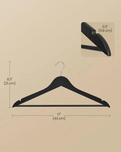 Vista 7 de SONGMICS Perchas de madera, paquete de 20, perchas para abrigos, barra para pantalones, ganchos giratorios de 360°, madera de abedul maciza, 0.3
