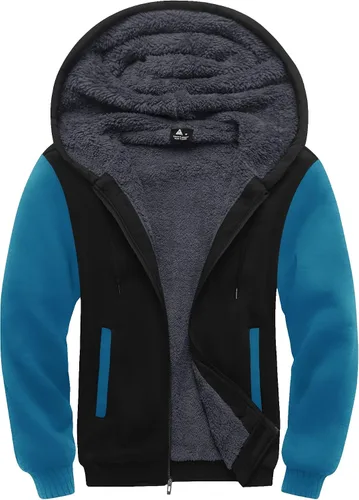 Vista 23 de SCODI Sudaderas con capucha para hombre, forro polar pesado, cremallera completa, forro de sherpa grueso, chaqueta con capucha
