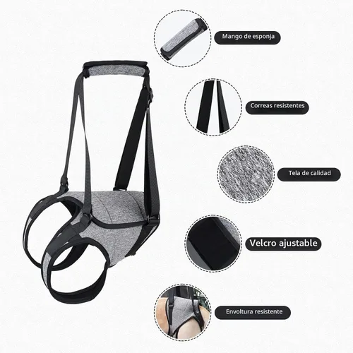 Vista 4 de Arnés de elevación para perros, arnés de soporte para patas traseras, arnés de soporte trasero ajustable, color gris, pequeño