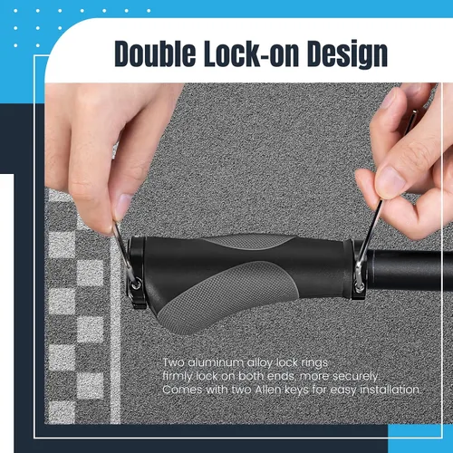 Vista 4 de Prunus Empuñaduras de goma ergonómicas antideslizantes para manillar MTB Bicycle Mountain Aluminum Double Lock-On Design, Universal Bicycle