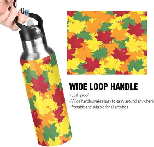 Vista 4 de Stainless Steel Vacuum Insulated Water Bottle 32 Oz, Leakproof Water Bottles for Gym Outdoor Travel School, Autumn Maple Leaves