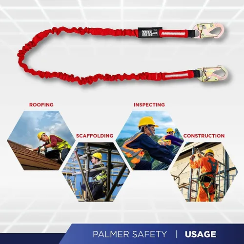 Vista 6 de Palmer Safety ATERET Bundle - Arnés de Seguridad de Cuerpo Completo 1D, Cordón de Seguridad de 6', Correa de Anclaje de 4', Kit de Detención Cumple