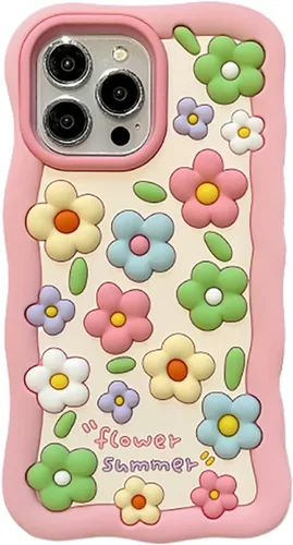 Vista 11 de Funda de silicona suave con diseño de flores coloridas de personajes de moda kawaii 3D para iPhone 12/iPhone 12 Pro de 6.1 pulgadas