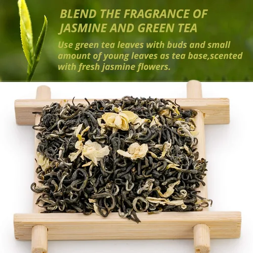 Vista 2 de Oriarm Bi Tan Piao Xue - Té verde jazmín hojas sueltas – Hojas de té verde chino con flores de jazmín – Yuqian 3er grado – 3.53 onzas (3.53 onzas)