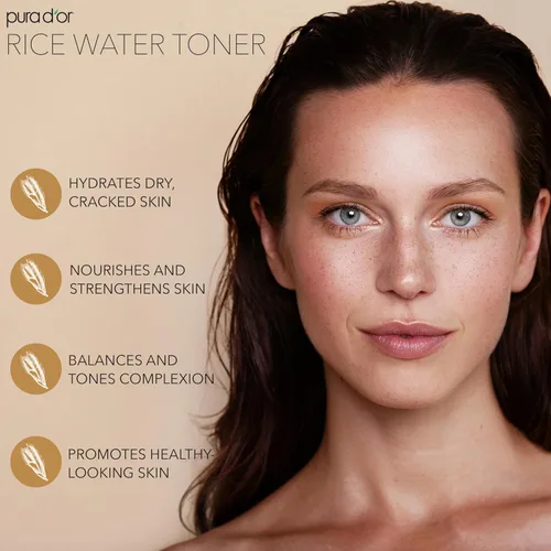 Vista 2 de PURA D'OR Tónico facial de agua de arroz de 3.3 onzas, fórmula hidratante, equilibrante y calmante con extractos naturales, soporte de textura