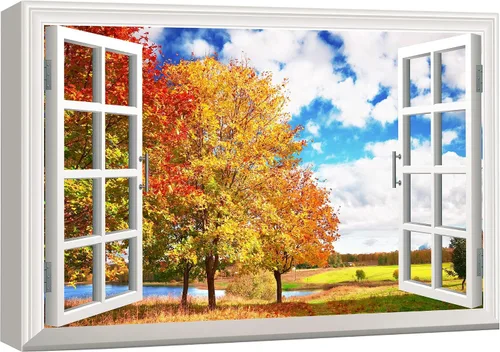 Vista 25 de wall26 - Cuadro en lienzo para pared, vista de ventana, río neón turquesa, rápido, bosque, lago, arroyo, naturaleza salvaje, fotografía, realismo