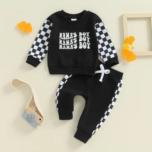 Vista 2 de Sudadera de rugby con letras bordadas para bebé y niño, con cintura elástica, ropa para bebés