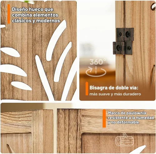 Vista 3 de JOSTYLE Divisor de habitación bohemio con tallado de plumas, pantalla de madera calada de 4 paneles, división plegable decorativa para dormitorio