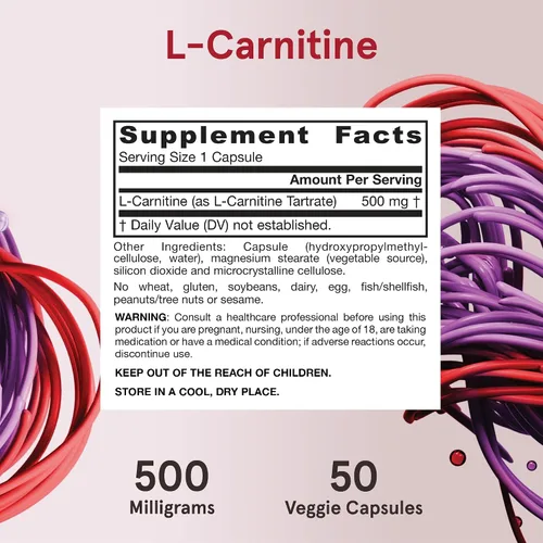 Vista 6 de Jarrow Formulas L-Carnitina 500 mg - Cofactor importante para la producción de energía (ATP) a partir de grasas - L-carnitina como tartrato