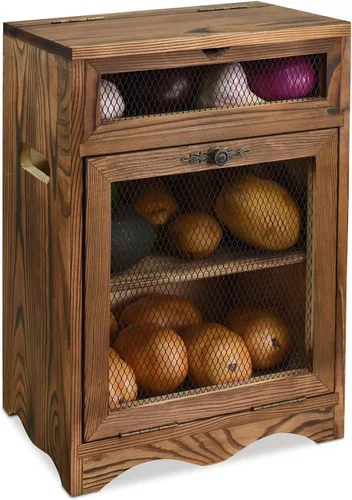 Vista 9 de Ikee Design Caja de Almacenamiento de Madera de Ensamblaje Libre para Encimera de Papas y Cebollas, Gabinete de Encimera, Cajas de Pan de Madera
