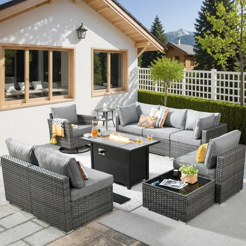 Vista 72 de HOOOWOOO Patio Sectional Furniture Set,2 Piece Couch Set with 2 Matching Armless Chairs(Beige)