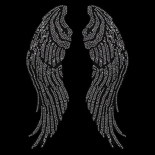 Vista 2 de Ala de ángel grande para planchar en Hot Fix Rhinestone Transfer Bling Motif Diamond Applique 1 par