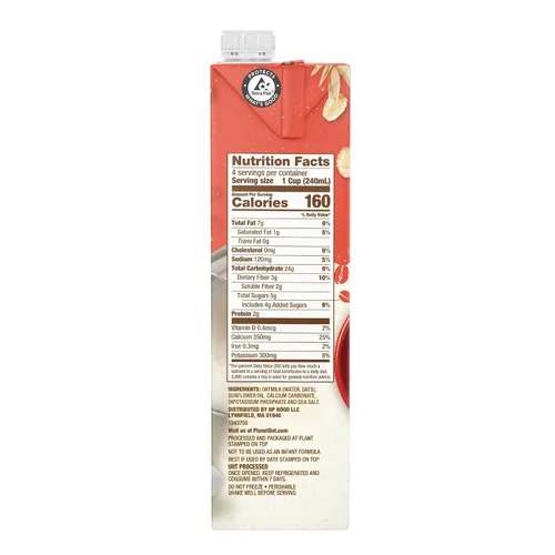 Vista 2 de Planet Oat Leche de avena para barista Edición Original 32 fl oz (Paquete de 12), leche sin lácteos para usar con café, sin gluten, sin soja, sin