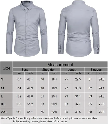 Vista 6 de WULFUL Camisa de vestir casual de manga larga para hombre, de algodón, con botones, ajuste regular