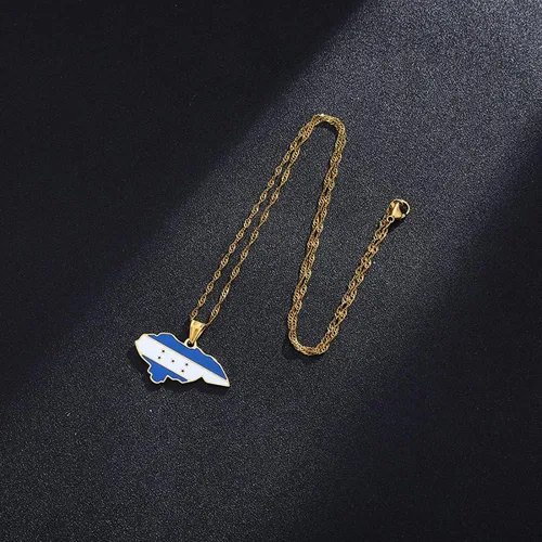 Vista 3 de Collar de cadena ajustable con colgante de mapa de Honduras para hombres, Acero inoxidable, No es una piedra preciosa