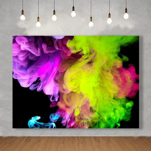 Vista 3 de Telón de fondo artístico de 7 x 5 pies para fotografía de humo colorido arco iris para adultos, fiesta, retrato, sesión de fotos, habitación
