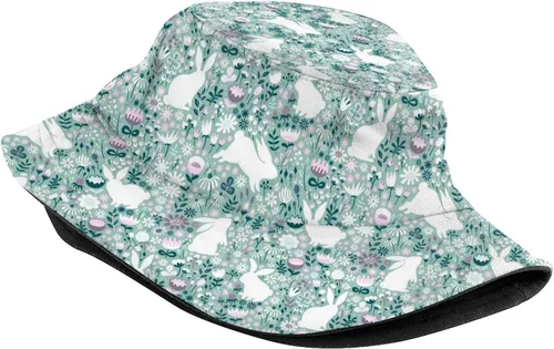 Vista 2 de Bucket Hat for Men Women,Rabbits and Wildflowers UV Protection Sun Hat Fashion Beach Summer Breathable Fishmen Hat for Outdoor Multicoloured