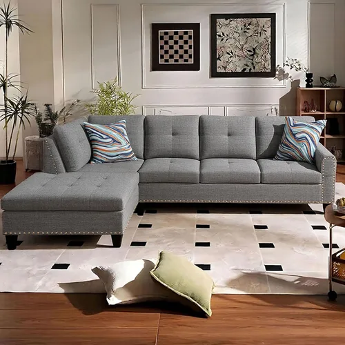 Vista 13 de Sofá seccional en forma de L con chaise, 3 piezas de sofá modular convertible para juegos de muebles de sala de estar y apartamentos pequeños