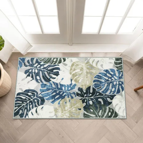 Vista 16 de Wonnitar Leaf - Alfombra de cocina de 2x3 pies, alfombra azul pequeña para baño, alfombra decorativa lavable para mesita de noche, planta