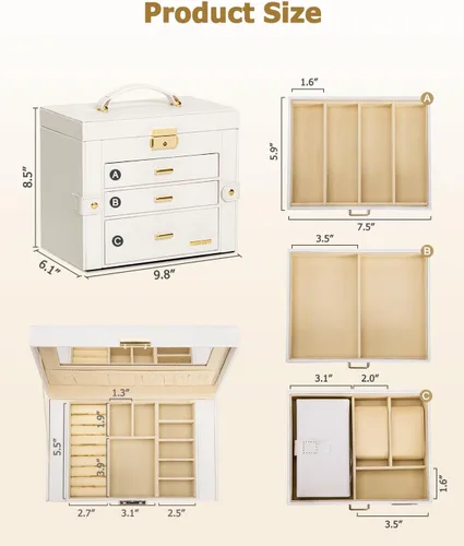 Vista 13 de Homde - Joyero 2 en 1 para mujer: 4 capas con estuche de viaje