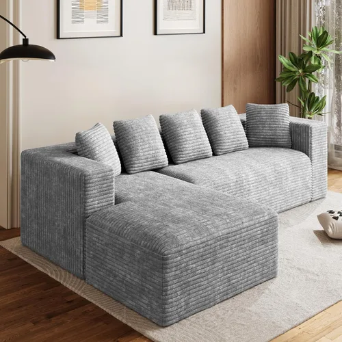 Vista 29 de Sofás seccionales en forma de U de gran tamaño de 131 pulgadas para sala de estar, cómodo sofá modular de pana esponjosa beige sin hueso, sofá
