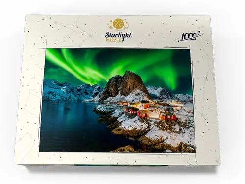Vista 4 de MyPuzzle Aurora Borealis Over Hamnoy in Norway - Rompecabezas prémium de 1000 piezas para adultos