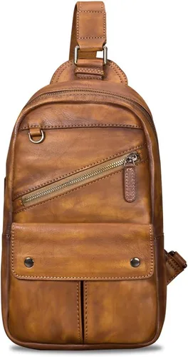 Vista 2 de IVTG Bolso bandolera de cuero genuino para hombres y mujeres, estilo vintage, hecho a mano, bolso de hombro, bolso cruzado en el pecho, Marrón