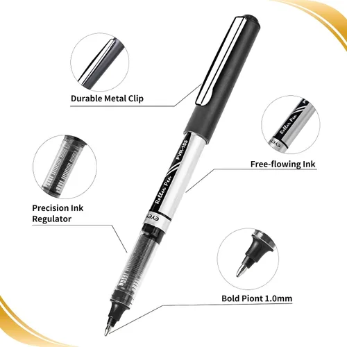 Vista 4 de EYEYE Bolígrafos de rodillo de 1.0mm, 6 bolígrafos de rodillo negros y 6 azules de punta gruesa de secado rápido, bolígrafos de tinta líquida