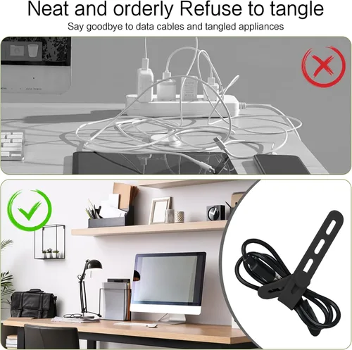 Vista 7 de Donruby 24 bridas de silicona – Reutilizables y lavables con hebillas de bloqueo, correas ajustables de organización de cables, organizador de Blanco