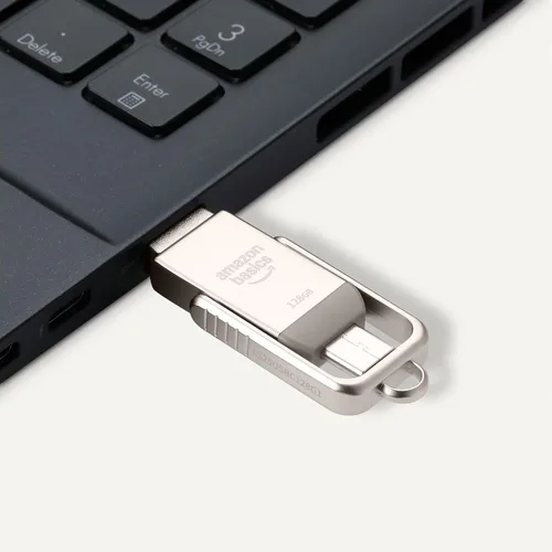 Vista 4 de Amazon Basics Unidad Flash USB, Memoria Stick con Puertos Duales USB C y USB A, 128GB, Plata Champán
