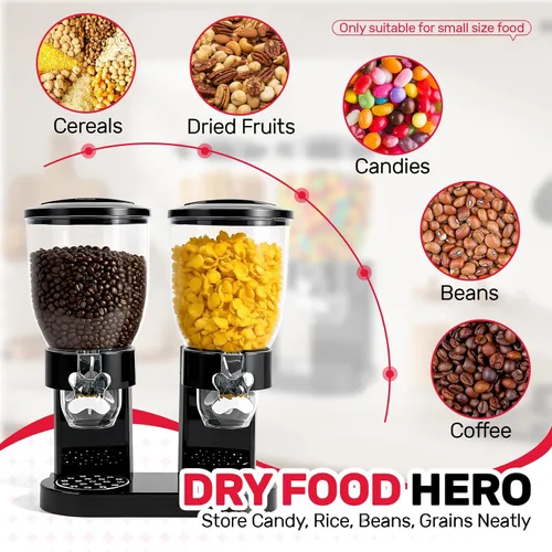 Vista 7 de Dispensador de cereales de doble control para encimera, paquete de 2 recipientes de cereales de 2 litros con tapas herméticas, dispensador giratorio