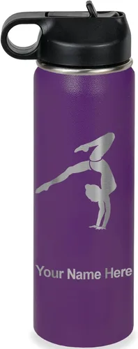 Vista 41 de LaserGram Botella de agua personalizada, soporte de mano de gimnasta, acero inoxidable de doble pared aislada al vacío con popote superior, regalo